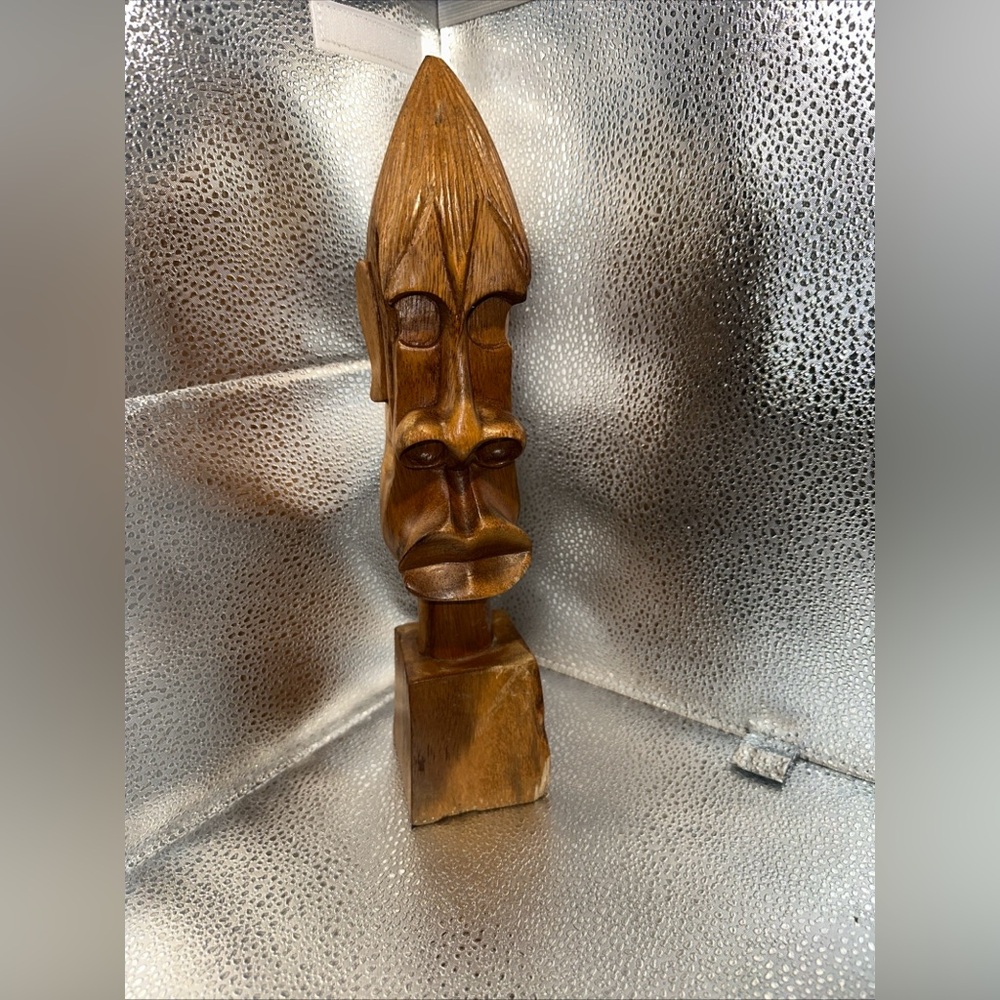 Handcarved Wood Tiki Head Figure Idol 12” Figurine